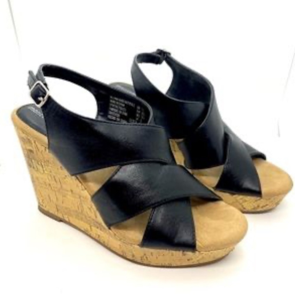 Montego Bay Club Black Strappy Wedge Sandal